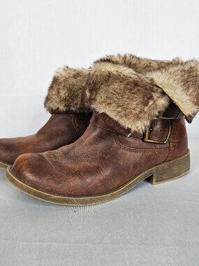 Austin Trading Co Faux Fur Foldover Ankle Boots I Brown I Size 6.5